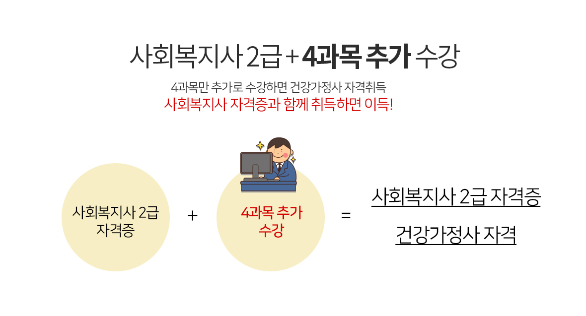 사회복지사 2급 + 4과목 추가 수강